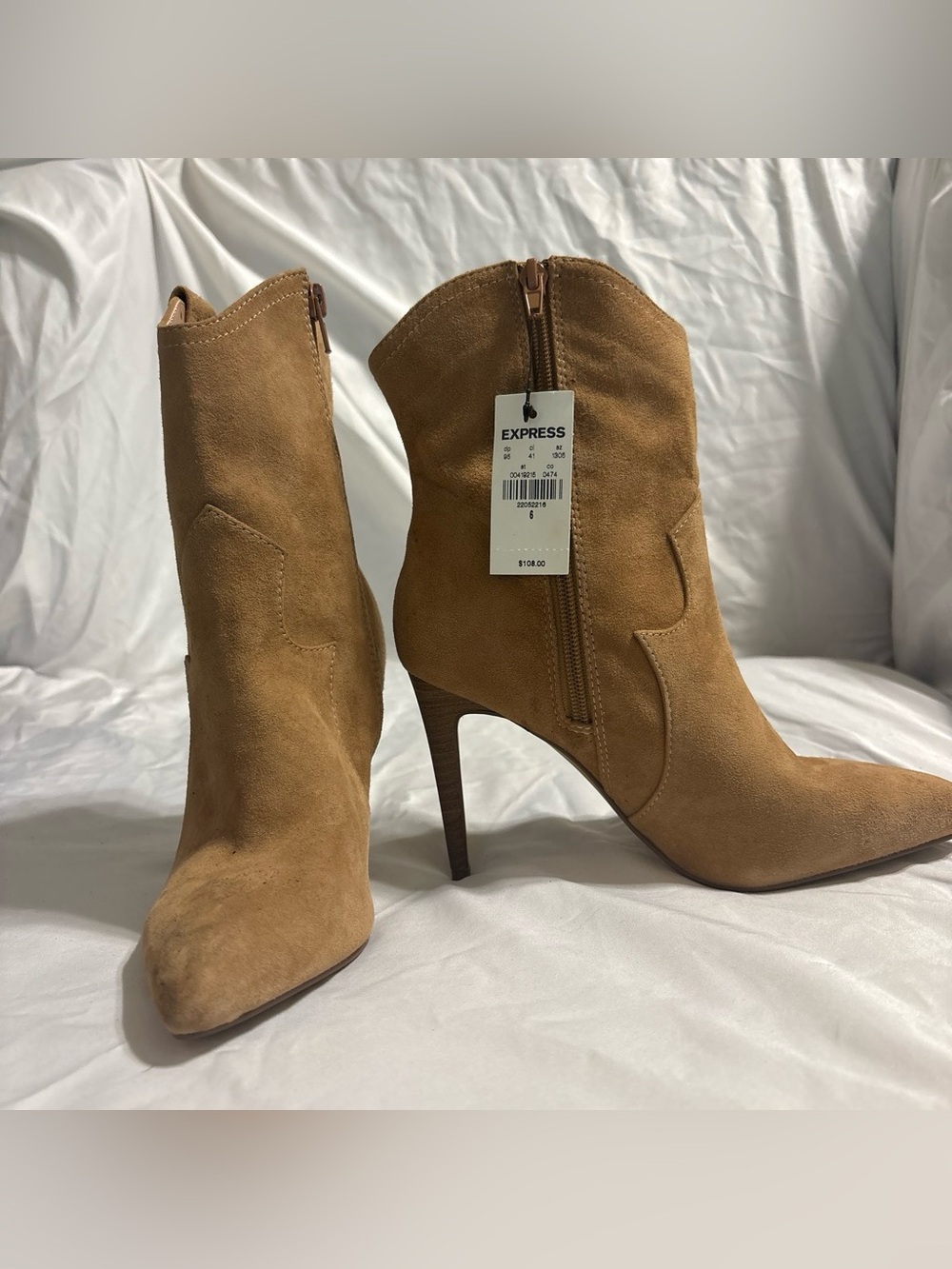 Express Tan Suede Pointed-Toe Ankle Booties